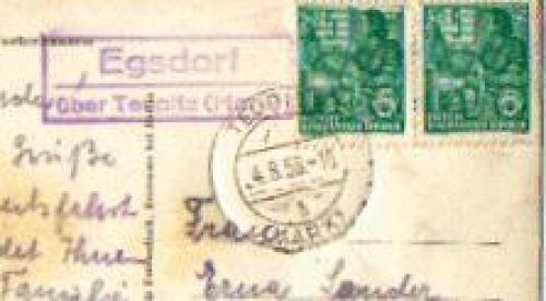15755 Egsdorf Landpoststempel Posthilfsstellenstempel o 4.8.1958 auf AK Am Teupitz-See, Wusterhausen, Rother 