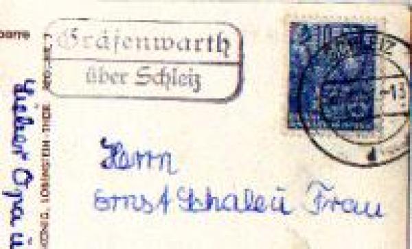 07929 Grafenwarth country postmark o June 23, 1951 on postcard Bleiloch-Saaletalsperre