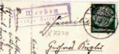 04509 Werben country postmark post office stamp o 1.7.1938 on postcard Delitzsch