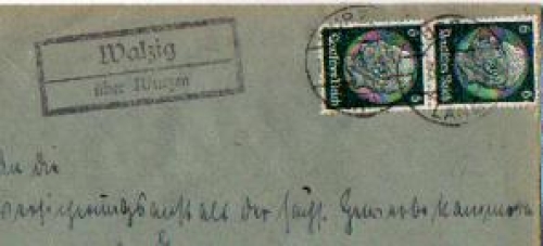 04687 Walzig, country post mark, post office postmark, o 1935 on envelope