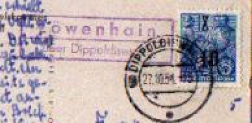 01744 Löwenhain Country postmark post office postmark o 27.10.1954 on postcard