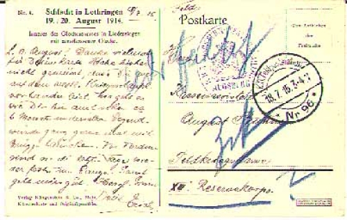 Augsburg Field Post K.B.5. Landsturm Infantr. Battalion o 18.7.15 on AK