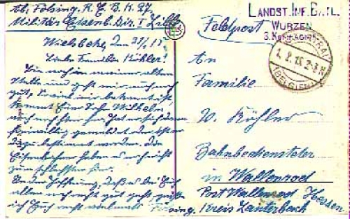 Wurzen 1.WK Landsturm infantry Batalin 3rd company o 1.2.16 on AK Ypres