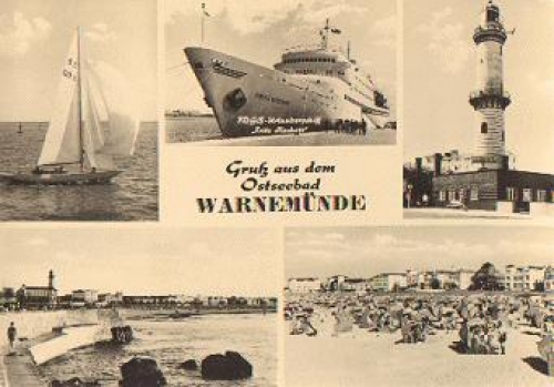 Warnemünde lighthouse holiday ship Fritz Heckert o July 9, 1974
