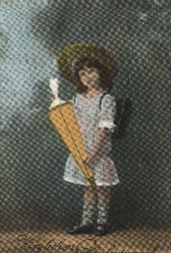 Back to school, girl, school bag, bag, gebr. approx. 1920