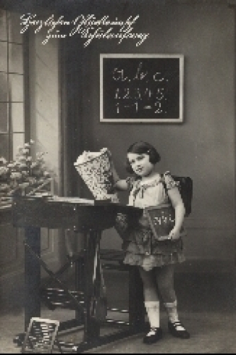 Back to school, girl, school bag, bag, gebr. circa 1920
