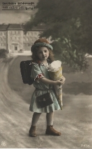 Back to school, girl, school bag, bag, gebr. 1917