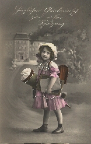 Back to school, girls satchel school cone o 1917, serial card No. 6044 4