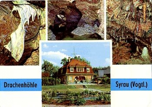 08548 Syrau dragon cave * approx. 1975 ​​​​​​​Elephant Ear, Great Lake, Treasury with petrified species, Cave entrance with fountain