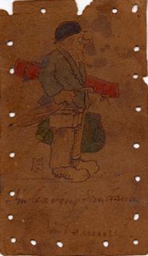 Leather card very rare man with umbrella * ca. 1900
