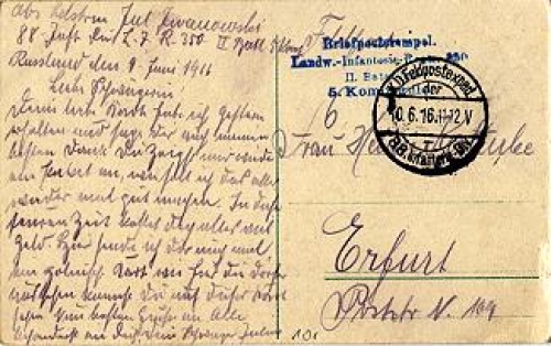 Landwehr Infantry Regiment No. 250 II Battalion 5th Company Feldpost 1.WK o 1916