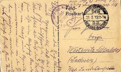 Reserve Infantry Regiment No. 241 1st Battalion 2nd Company Field postcard o 29.5.1915