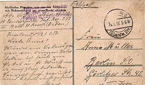 Infanterie-Regiment 377 12. Kompanie Feldpost 10. Landwehr-Division o 13.01.1917