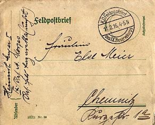 Field Post Letter K. D. Field Post Office of the 9th Reserve Office o 02/11/1916