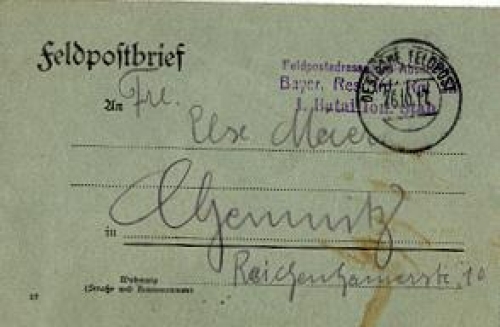 Field Post Bavarian Reserve Infantry Regiment 1st Battalion. Staff, October 26th, 1917
