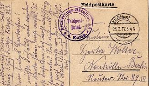 Field postcard, Armierungs-Bataillon 25, 4th Company o March 25, 1917