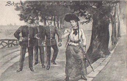 Soldiers with wife giving love o December 17, 1905