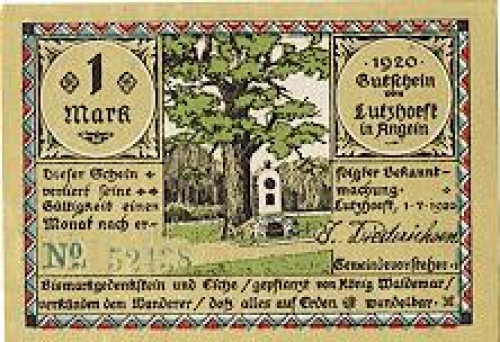 Luetzhoeft, Denmark City emergency money, worth 1 mark, 1920