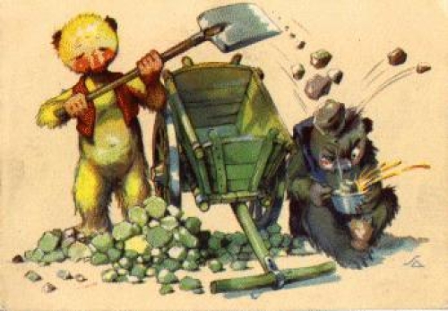 Teddy wheelbarrow humor artist card SA * approx. 1940