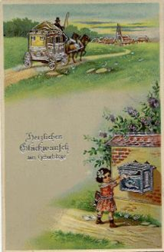 Mail, mailbox, child, horse-drawn carriage o 6.5.1918