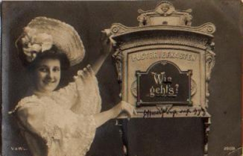 Mail, mailbox woman, serial card No. 250/5 o 9.10.1916