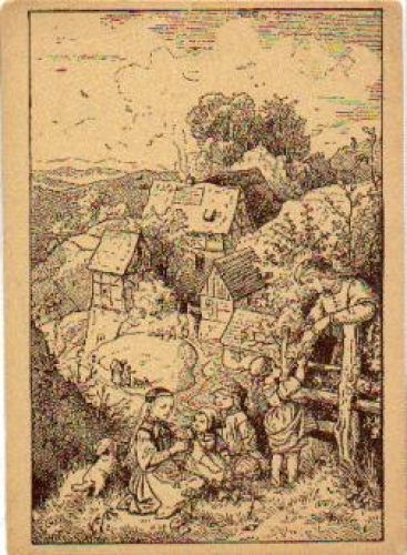Ludwig Richter "On the Meadow" artist card * approx. 1930