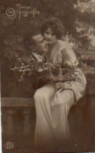 Lovers with willow catkins Series card no. 6120/1 used. circa 1920