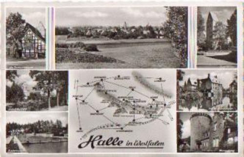 33790 Halle Westphalia with map, gebr. circa 1960