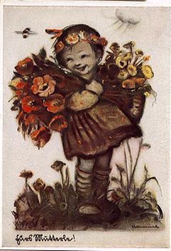 Girl with Flowers Artist Card Berta Hummel Series No. 5234 * ca. 1950