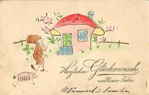 Dwarf pig mushroom New Year card embossing card, o 31.12.1904