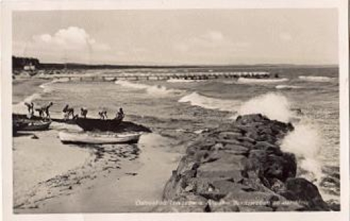 18586 Thiessow, Spritzwellen an der Mole gebr. 19.7.1939