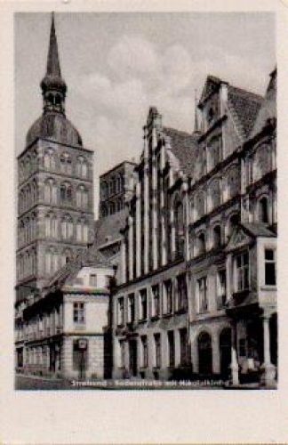 Stralsund, Badenstraße mit Nikolaikirche * ca. 1955