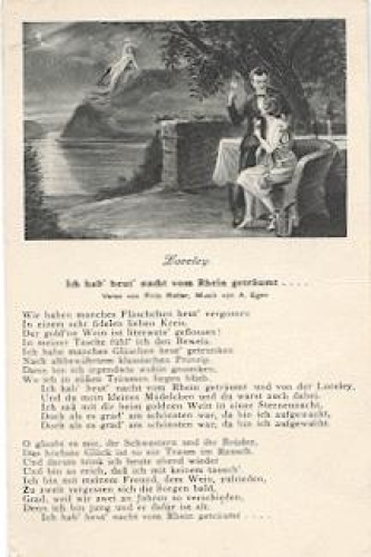 56346 Loreley Paar "Ich habe heut nacht vom Rhein geträumt" Liederkarte * ca. 1930
