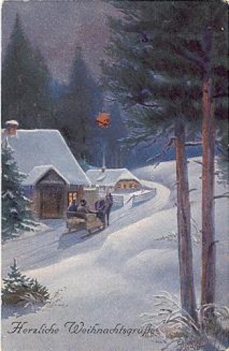 Christmas greetings sledge artist card gebr. circa 1910