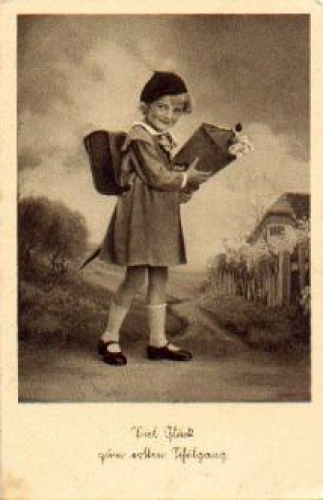 Back to school, girl with school cone, gebr. circa 1930