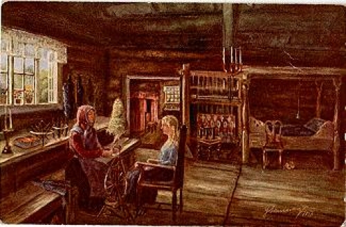 Schneevoigt G. Artist card "On a visit" Danish art * ca. 1920