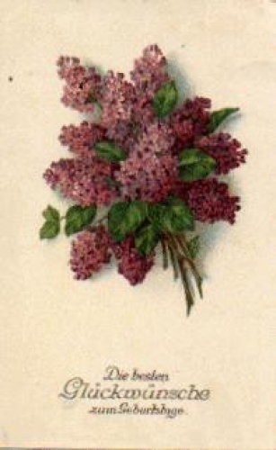 Lilac, flowers birthday card used circa 1910