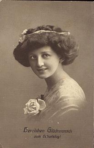 Frauenkopf Geburtstagskarte Serie 715/3, gebr. ca. 1920
