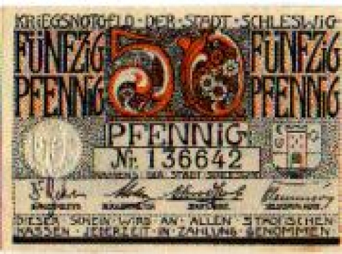 24837 Schleswig city emergency money value 50 Pfennig coat of arms around 1920