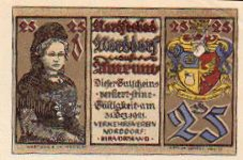 25946 Norddorf city emergency money 25 pfennigs coat of arms 1921