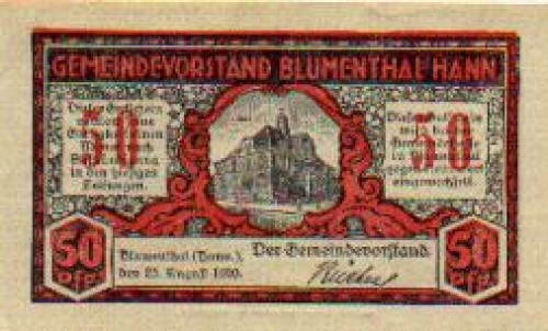 27711 Blumenthal city emergency money 50 pfennigs town hall 1921