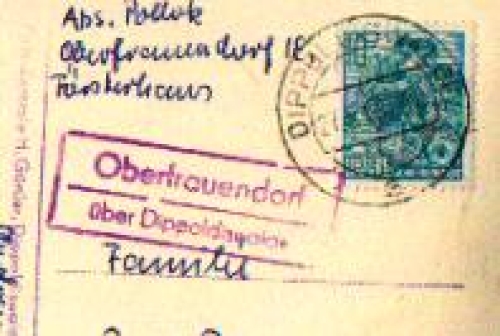 01768 Oberfrauendorf post office stamp on postcard o 27.6.1960