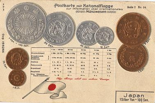 Japan coin map embossed map * ca. 1900