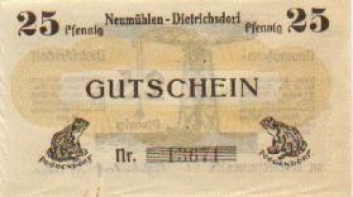 24109 Neumuhlen-Dietrichsdorf City emergency money 25 pfennig frogs 1922