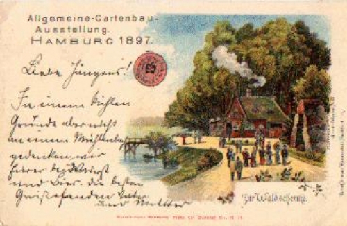 Hamburg Waldschenke Litho horticultural exhibition gebr. 1897