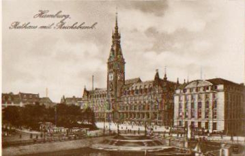 Hamburg Rathaus Reichsbank Tram * ca. 1910