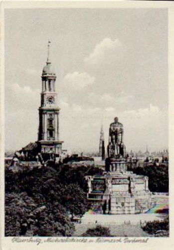 Hamburg Michaeliskirche und Bismarck-Denkmal * ca. 1940
