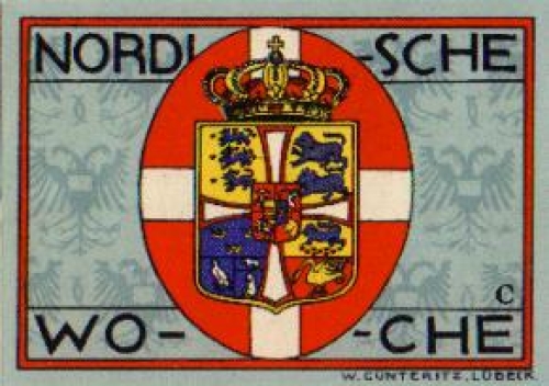 Lübeck city emergency money worth 50 pfennigs Nordic week coat of arms 1921