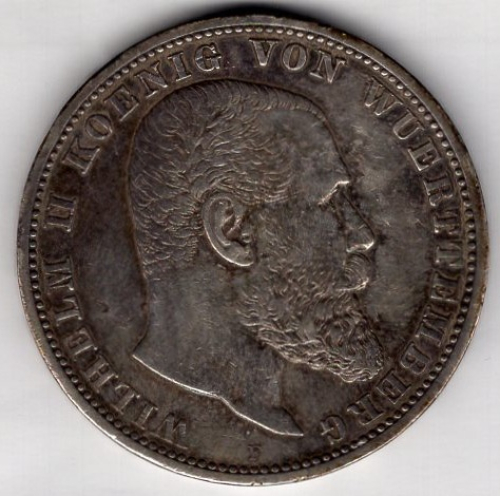 5 Mark 1908 Wuerttemberg Wilhelm II Silver