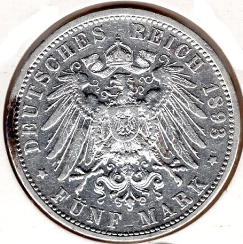 5 Mark Baden 1893 Grosherzog Friedrich I. Silbermünze